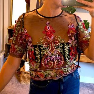 Sheet Top with Colorful Embroidery